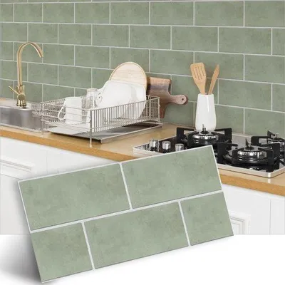 Productafbeelding van Antislip tegellijsten, PVC, zelfklevend, voor keuken en badkamer, groen, 30x15 cm, verpakking van 12 stuks