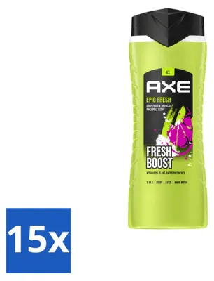 Zdjęcie produktu dla 15 sztuk żelu pod prysznic 3 w 1 AXE Epic Fresh, pojemność 400 ml - zestaw ekonomiczny