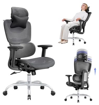 Zdjęcie produktu dla Ergonomiczne krzesło biurowe z siatką i 3D podparciem dla głowy