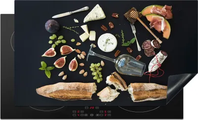 Produktbild von KitchenYeah© Herdabdeckplatte Wein - Obst - Käse , 90x52cm, Küche Deko, Glaskeramikkochfeld Herdabdeckung, Abdeckplatte fùr Kochfeld