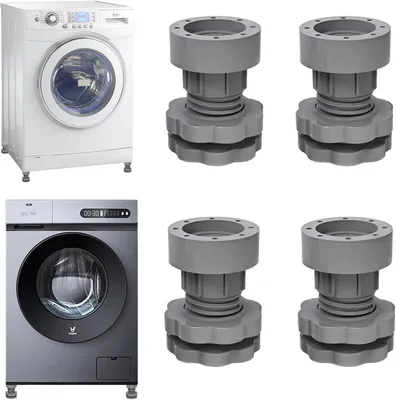 Image de 4 amortisseurs anti-vibrations pour lave-linge, amortisseurs de vibrations réglables, hauteur réglable de 7 à 10 cm, pieds en caoutchouc pour lave-linge et sèche-linge