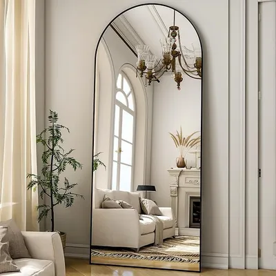Imagen del producto de Espejo de cuerpo entero de 162x53 cm, espejo de pie con forma arqueada y marco de aluminio. Ideal como espejo de pie, para apoyar o colgar en la pared, perfecto para dormitorios y salones. Color:
