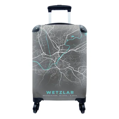 Produktbild von MuchoWow® Koffer Handgepäck Trolley Rollkoffer Kleine Reisekoffer mit 4 Rollen - Blau - Deutschland - Karte - Stadtplan - Wetzlar - Cabin Size < 55x40x23 cm & 55x40x20 cm - Fotokoffer - Kabinenkoffer - Boardgepäck - Reise-Box - Reisekoffer - Reisegepäck - Koffer mit Bild - Trolley für Kinder