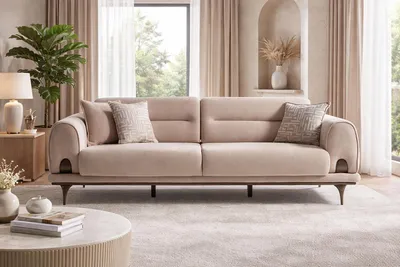Image de Canapé d'angle beige de haute qualité, design moderne, trois places, idéal pour le salon