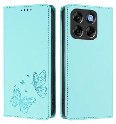 Obrázek produktu pro Kožené pouzdro pro ZTE Blade V70/nubia V70, motýlí ražbou, peněženkové flip pouzdro se stojánkem Mátově zelená