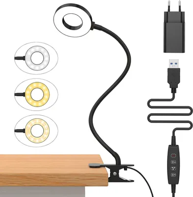 Zdjęcie produktu dla Lampa biurkowa z regulacją natężenia światła - lampa USB - do skupionej pracy - funkcja pamięci - 40 cm - czarna