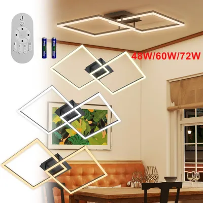 Obrázok produktu pre XINZI 72W LED stropné svietidlo Moderné geometrické stropné svietidlo do obývačky Štvorcové kovové stropné svietidlá Stropné osvetlenie do obývačky čierne