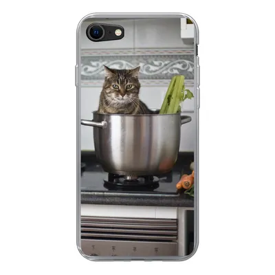 Produktbild von MuchoWow® Handyhülle Schutzhülle Hülle für iPhone 8 Katze - Pfanne - Küche Silikon Softcase Handy Hülle - Schutzhaube