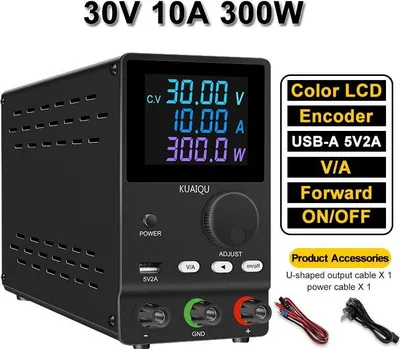 Image de Alimentation de laboratoire DC - SPPS-A3010D - 0 à 10A, 300W, tension réglable, écran LCD 4 chiffres - Alimentation secteur de table 220V AC, prise EU - Noir