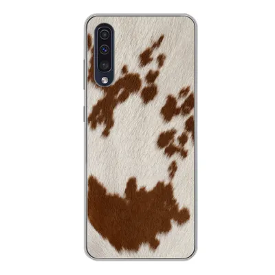 Produktbild von MuchoWow® Handyhülle Schutzhülle Hülle für Samsung Galaxy A50 Rindsleder mit rot-orangen Tupfen Silikon Softcase Handy Hülle - Mobiltelefonhülle