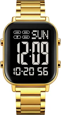 Produktbild von Digitale Armbanduhr Herren LED große Ziffern Dualzeit Datum 12/24H Stoppuhr Wecker Edelstahlarmband wasserdicht Business Sport Uhr