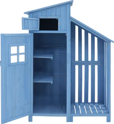 Produktbild von Flieks Geräteschuppen Gerätehaus Holz, Geräteschrank wetterfest Gartenhaus mit 2 Ablagen und Brennholzlagerraum, 110x53x 174 cm, Blau