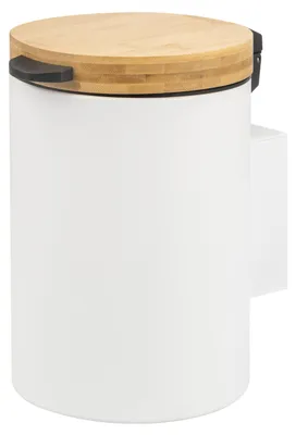 Image de Poubelle cosmétique ronde murale Bremermann avec couvercle en bambou, 3 litres, inclus pour collage ou perçage, blanche