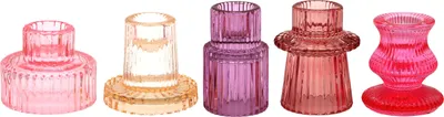 Produktbild von FURNARO Kerzenleuchter Set Glas geriffelt bunt modern Deko 5er