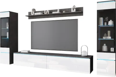 Produktbild von Minio, Wohnwand "VEVE 2", hängend, stehend, 4-Teilig, Matera / Weiss Hochglanz Farbe