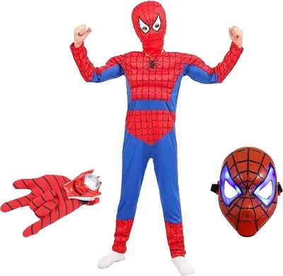 Produktbild von Ultimate Spider-Man Kostümset für Kinder, 100 % Polyester, Handschuhe mit Scheiben und LED-Maske, 4–6 Jahre, 100–110 cm