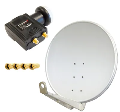 Produktbild von PremiumX DELUXE100 Satellitenantenne 100 cm Alu Hellgrau DELUXE Twin LNB 4x F-Stecker