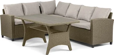 Produktbild von Garten-Eckbankgruppe RIBE, graubeige, mit Tisch und Ablage, inkl. Kissen