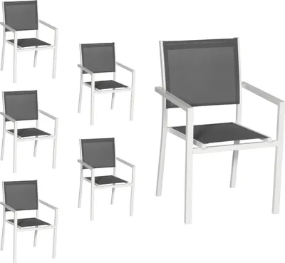 Produktbild von 6er Set Stühle aus weißem Aluminium - graues Textilene