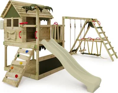 Immagine prodotto di Struttura per arrampicata Fatmoose TikaTaka Town XXL con modulo surf e scivolo, colore verde salvia
