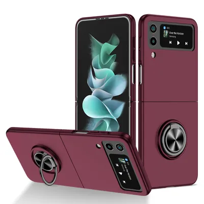 Obrázek produktu pro Tenké tvrdé PC pouzdro pro Samsung Galaxy Z Flip 4 5G, s prstencovým stojánkem Bordó