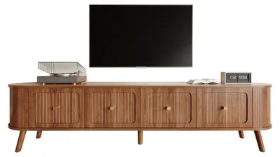 Imagen del producto de Mueble de televisión de 180x38x47 cm, con 4 puertas, pomos dorados, patas de madera, diseño moderno (nogal)