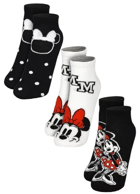 Produktbild von Disney Minnie Mouse Socken für Damen - Frauen Sneaker Strümpfe Schwarz/Weiß (3er Pack) 35-38
