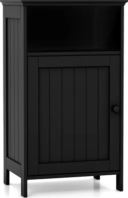 Produktbild von GOPLUS Badezimmerschrank Holz, Badschrank mit verstellbaren Brettern, Aufbewahrungsschrank mit Schranktür,  Schwarz