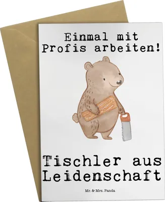 Produktbild von Mr. & Mrs. Panda Beileidskarte Tischler Leidenschaft - Weiß - Geschenk, hochzeitskarten, einladungskarten, osterkarte, weihnachtskarten, Klappkarte, osterkarten