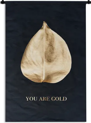 Produktbild von MuchoWow® Wandteppich Wandbehang Zitat - Blatt - Gold 120x180 cm Tapisserie Dekoration Wandtuch - Schlafzimmer - Dekorationen für das Haus