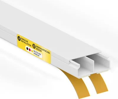 Produktbild von Kabelkanal aus hochwertigem PVC weiß Selbstklebend 2m - 1 Stück - 30x11mm
