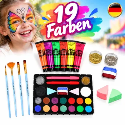Productafbeelding van Kinderschilderverfset, 98 stuks, 19 kleuren. Kinderschmink, gezichtsverf