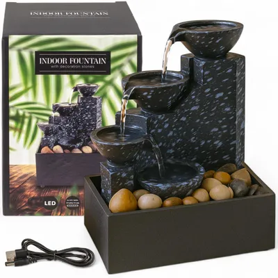 Produktbild von Mini-Brunnen mit Wasserspeier – Wasserfall – Ruhig und entspannend – Anthrazitfarben – Dekoration – Geeignet für Büro und Wohnzimmer – 17 x 9 x 11 cm