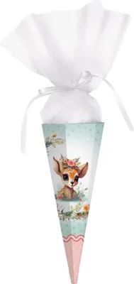 Produktbild von Schultüte für Kinder zur Einschulung mit Tüll – Kleine Zuckertüte für Geschwister (Reh)