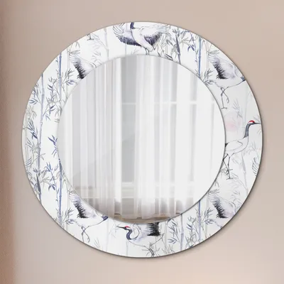 Produktbild von Spiegel Rund mit Aufdruck - Wandspiegel Design Wandmontage – Badspiegel - Kraniche Vögel - Rund: Ø50cm