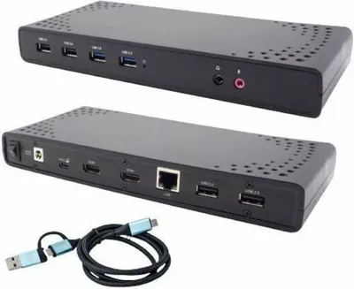 Produktbild von i-tec USB 3.0 / USB-C / Thunderbolt Dual Display Docking Station + Power Delivery 100W, Kabelgebunden, USB 3.2 Gen 1 (3.1 Gen 1) Type-C, 100 W, 3,5 mm, 10,100,1000 Mbit/s, Schwarz