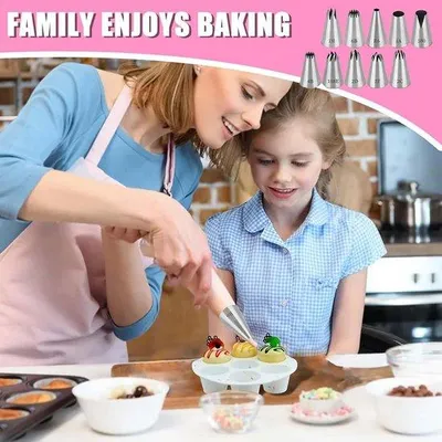 Produktbild von Famanu Set von 10 professionellen Spritztüllen - wiederverwendbare Tüllen für Tortendekoration