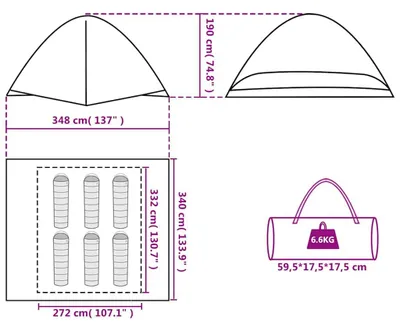 Imagen del producto de vidaXL Tienda de campaña tipo cúpula para 6 personas, azul, impermeable