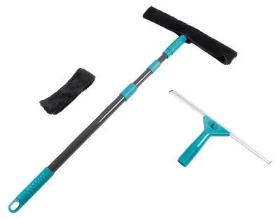 Produktbild von Fensterreinigungs-Set 5-teilig, austauschbare Aufsätze, Wischer + Abzieher, ausziehbarer Griff ca. 57-130 cm