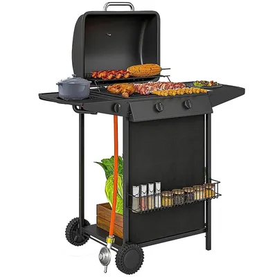 Produktbild von Gasgrill 7 KW 3 Brenner Seitenkocher Deckel 107x54x96 cm Schwarz
