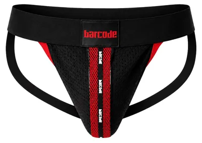 Image de Barcode Berlin - Sous-vêtement Jockstrap Hommes - Mesh Jock Tel Black-Red - 1x Taille L
