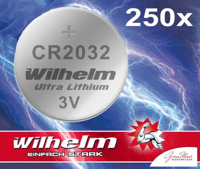 Produktbild von 250 x Wilhelm CR2032 Knopfzelle Batterie LIthium 3V CR 2032 Industrieware