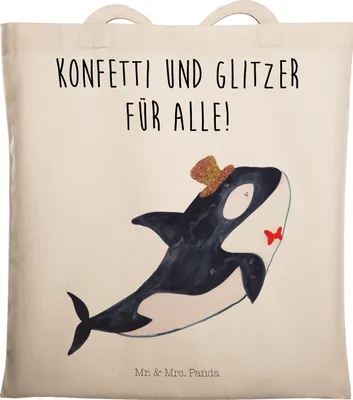 Produktbild von Mr. & Mrs. Panda Shopping Tasche Orca Zylinder - Transparent - Geschenk, dokumententasche, Geburtstag, Jutebeutel, Narwal, Uni, Fest, Glitzer, Fete, Tote Bag, Meer