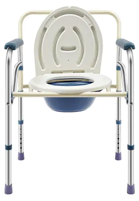 Produktbild von Klappbarer Toilettenstuhl für Senioren bis 150 kg, höhenverstellbarer Nachtstuhl mit Eimer, Toilettenhilfe für Senioren, Menschen mit Behinderungen und Schwangere, rutschfeste Griffe