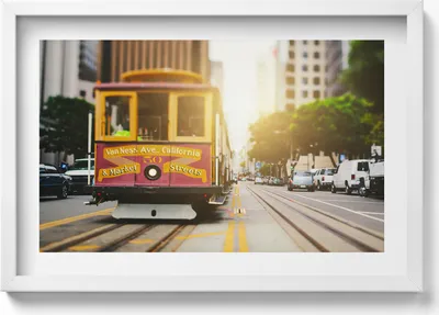 Produktbild von Straßenbahn in San Francisco– Wandbild mit Rahmen – Gerahmtes Bild  – Wanddekoration – 60x40 cm –  Schwarz Rahmen