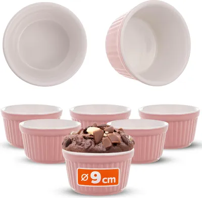 Immagine prodotto di Stampi per soufflé KADAX, 6 pezzi, ciotole per crème brûlée Ø 9 cm, piccoli stampi da forno in Vetroceramica per crème brulee, soufflé e ragout fin (rosa)