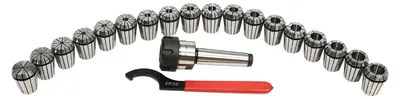 Image de Kit de mandrins à pince MT3 ER32 - Fixation à cône Morse - Plage de serrage 0,2–2,0 cm - Précision 0,0015 cm - Acier trempé - Pour le fraisage/perçage