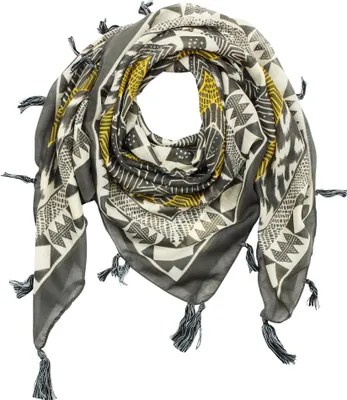 Produktbild von Halstuch - 95x105 cm - Ethno - Animalprint - Fransen - grau-gelb