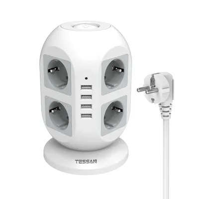 Produktbild von TESSAN Mehrfachsteckdose Überspannungsschutz 8 Fach Steckdosenleiste Mehrfachstecker mit USB 2m 2500W