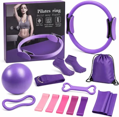 Produktbild von 13-teiliges Pilates-Ring-Set, Pilates-Ring für Frauen, Pilates-Essentials-Set für Übungen der inneren Oberschenkel und Beine, Lila